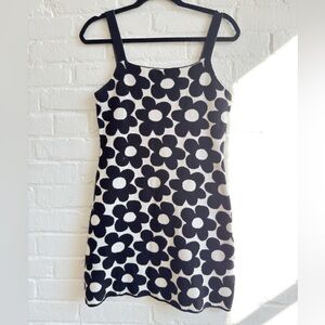 90s Inspired Bodycon Mini Knit Black and White Flower Dress